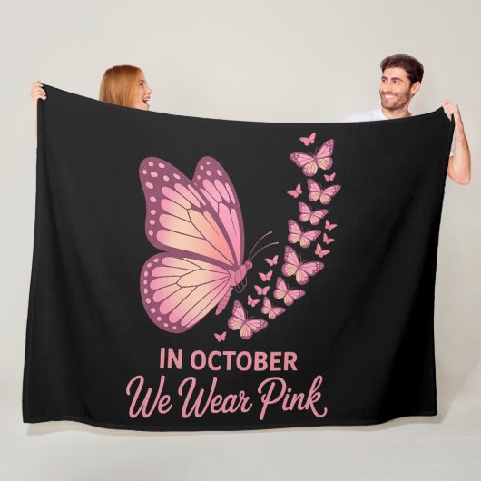 in oktober roze borst vlinder fleece deken (In situ)