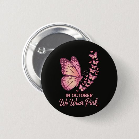 In oktober Roze Borst Vlinder Ronde Button 5,7 Cm (Voorkant /achterkant)