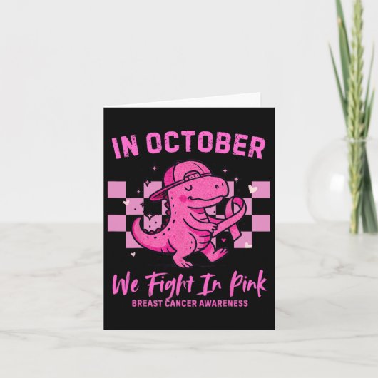 In oktober vechten we bij roze dinosaurus borstkan kaart (Voorkant)