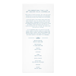 In ons hart begrafenisprogramma wit en stalen blau reclamekaart