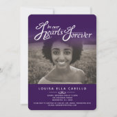 In ons hart foto begrafenis paarse uitnodigingen (Voorkant)
