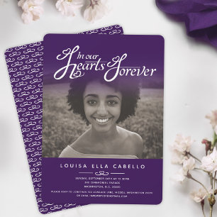 In ons hart foto begrafenis paarse uitnodigingen