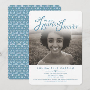 In ons hart foto begrafenis wit blauw uitnodiginge kaart