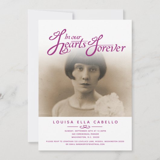 In ons hart foto's begrafenis wit handschoen paars kaart (Voorkant)