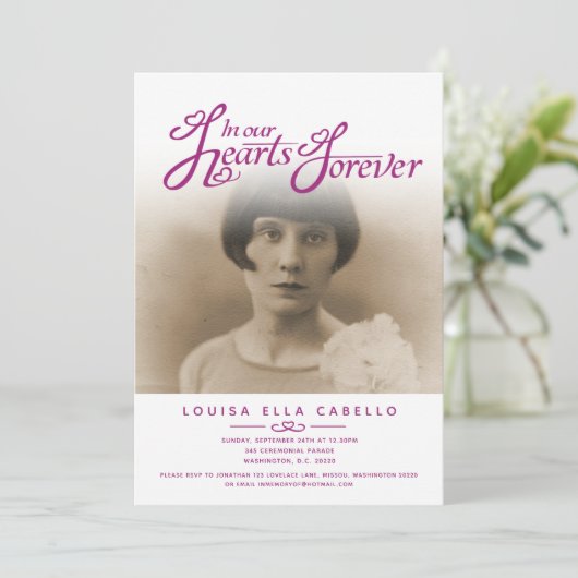 In ons hart foto's begrafenis wit handschoen paars kaart (Staand voorkant)