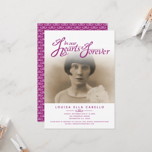 In ons hart foto's begrafenis wit handschoen paars kaart (Voorkant / Achterkant in situ)