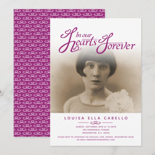 In ons hart foto's begrafenis wit handschoen paars kaart (Voorkant / Achterkant)