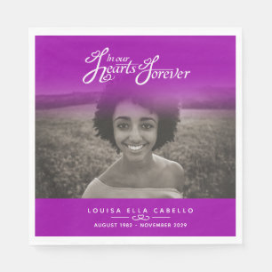 In ons hart voor altijd foto roze paarse servetten