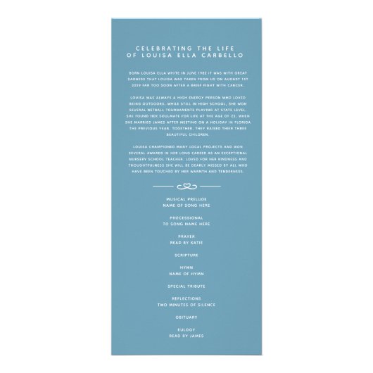 In ons hartenbegrafenisprogramma wit en blauw reclamekaart (Voorkant)