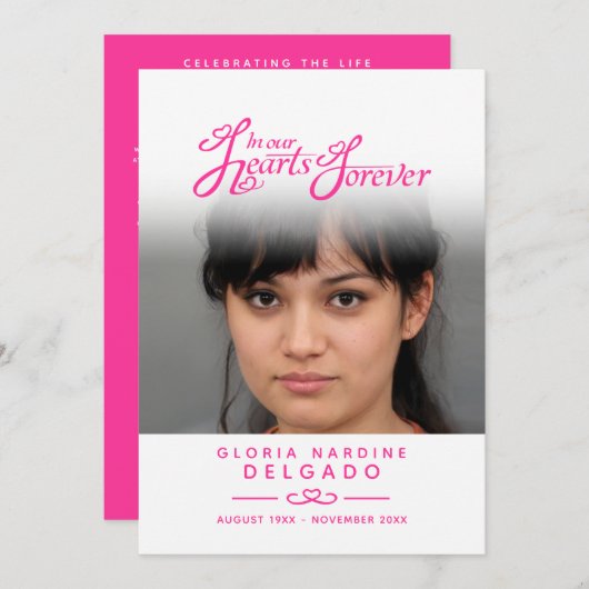 In ons hartenbegrafenisprogramma wit en roze programmakaart (Voorkant / Achterkant)