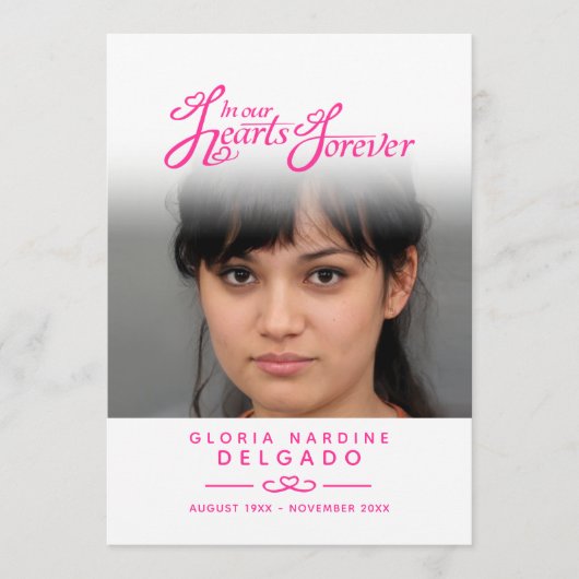 In ons hartenbegrafenisprogramma wit en roze programmakaart (Voorkant)