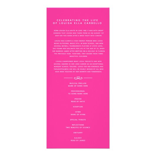 In ons hartenbegrafenisprogramma wit en roze reclamekaart (Voorkant)