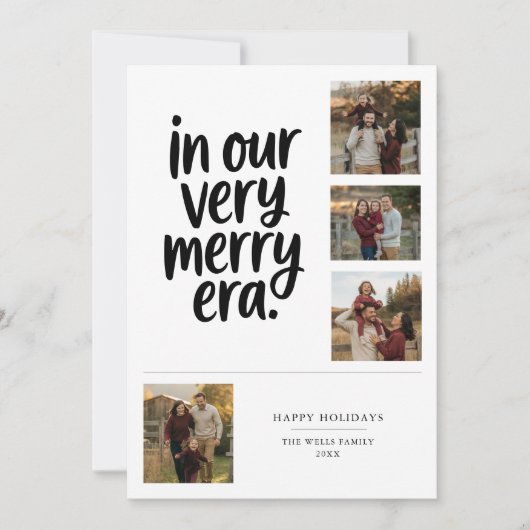 In onze zeer vrolijke tijdperk familie 4 foto kers feestdagenkaart (Voorkant)