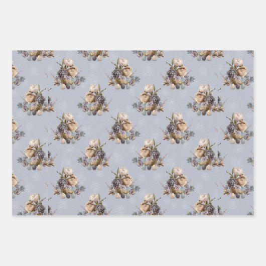  in Paarse Bloemen Pasen Groeten Inpakpapier Vel (Voorkant)