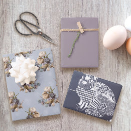  in Paarse Bloemen Pasen Groeten Inpakpapier Vel