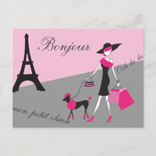In Paris Woman and Dog Pink and Black Briefkaart