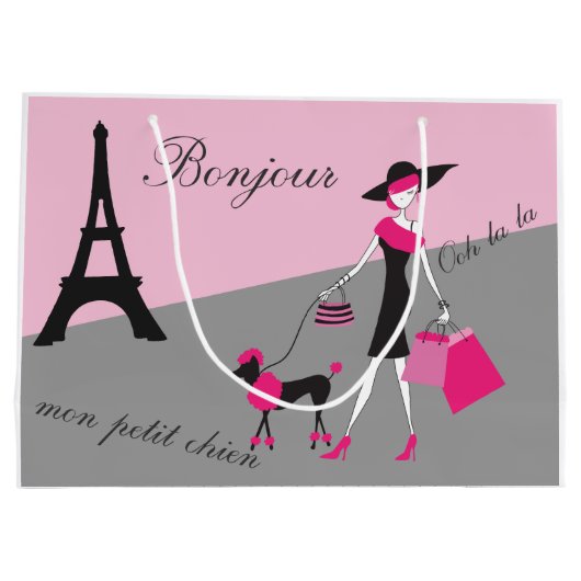 In Paris Woman and Dog Pink and Black Large Cadeautasje (Achterkant)