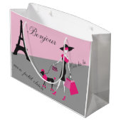 In Paris Woman and Dog Pink and Black Large Cadeautasje (Achterkant Gekanteld)
