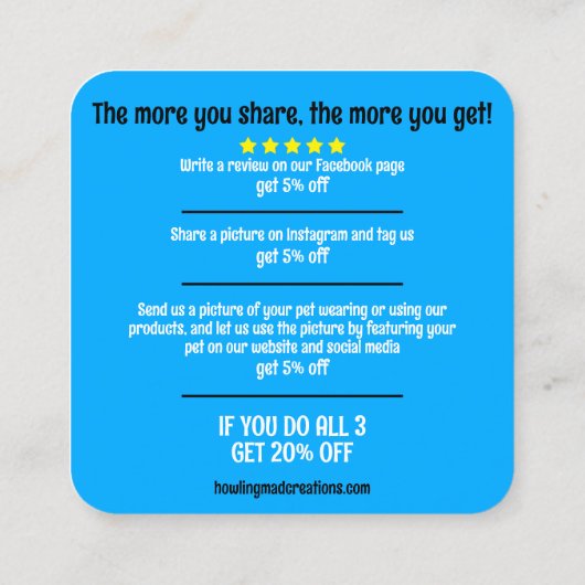 In-persoon korting Kaarten Vierkante Visitekaartje (Achterkant)