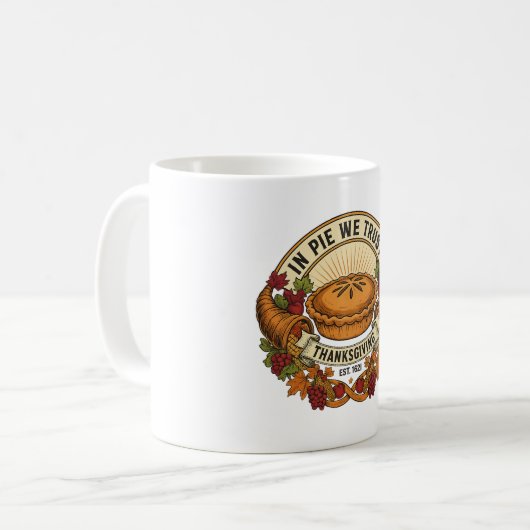 In Pie We Trust Coffee Mug Koffiemok (Voorkant links)