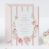  in Pink Floral Baby shower Invitation Kaart