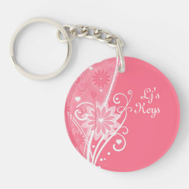  in Pink Floral Sleutelhanger