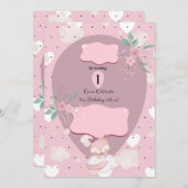 in Pink Fox 1e verjaardag Kaart (Voorkant / Achterkant)
