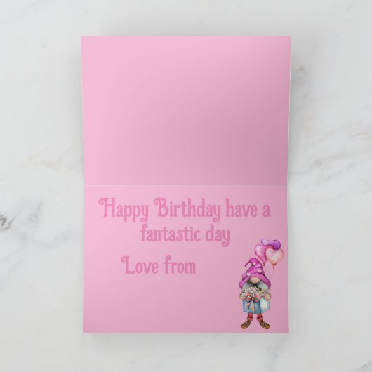  in Pink Gnome Birthday Kaart (Binnen)