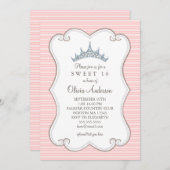  in Pink Sweet 16 Birthday Tiara Uitnodiging (Voorkant / Achterkant)