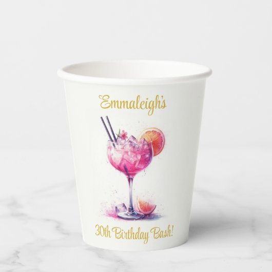  in Pink Theme Cocktail Birthday Papieren Bekers (Voorkant)
