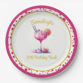  in Pink Theme Cocktail Birthday Papieren Bordje (Voorkant)