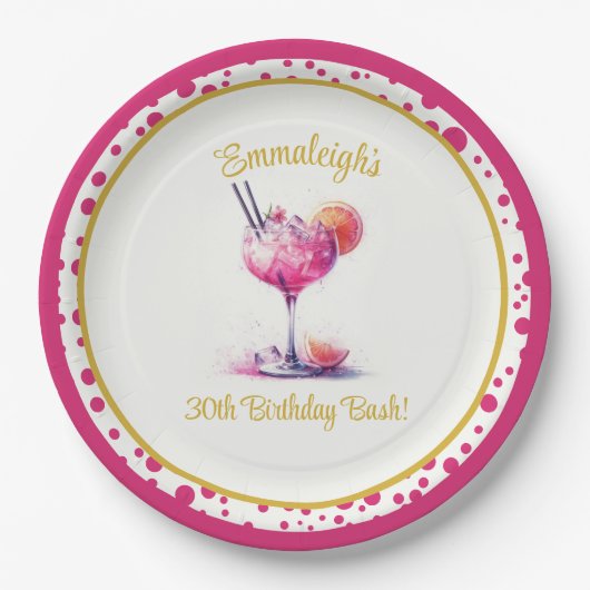  in Pink Theme Cocktail Birthday Papieren Bordje (Voorkant)