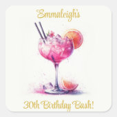  in Pink Theme Cocktail Birthday Vierkante Sticker (Voorkant)