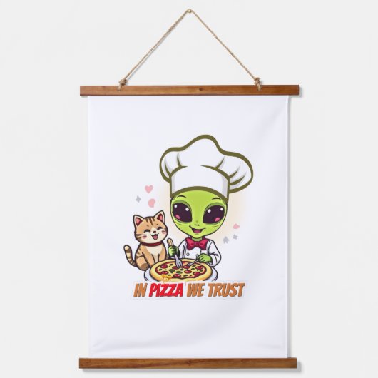 In Pizza We Trust Alien Chef Art Hangend Wandkleed (Voorkant)