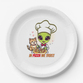 In Pizza We Trust Alien Chef Art Papieren Bordje