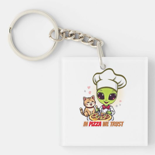 In Pizza We Trust Alien Chef Art Sleutelhanger (voorkant)