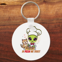 In Pizza We Trust Alien Chef Art Sleutelhanger