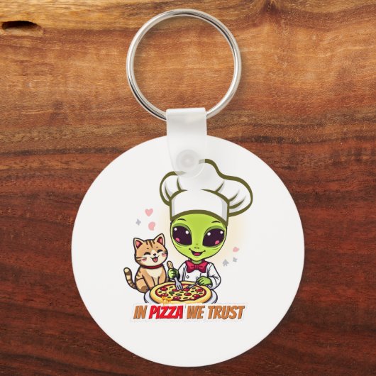 In Pizza We Trust Alien Chef Art Sleutelhanger (Voorkant)