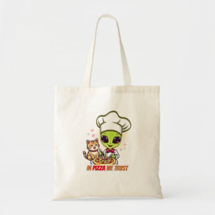 In Pizza We Trust Alien Chef Art Tote Bag