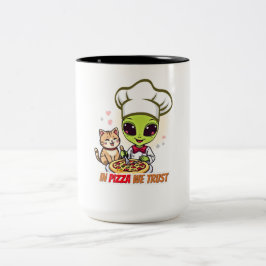 In Pizza We Trust Alien Chef Art Tweekleurige Koffiemok