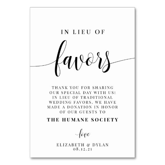 In plaats van bruiloftfavoriet tafelkaart kaart (Voorkant)