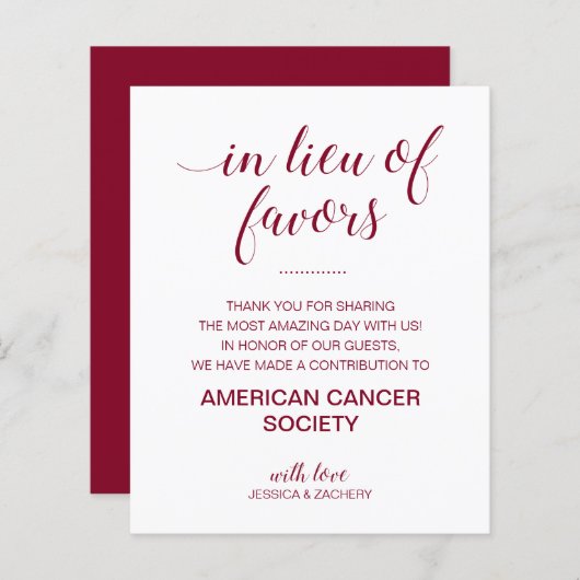 In plaats van bruiloftfavorieten doneren aan liefd (Voorkant / Achterkant)