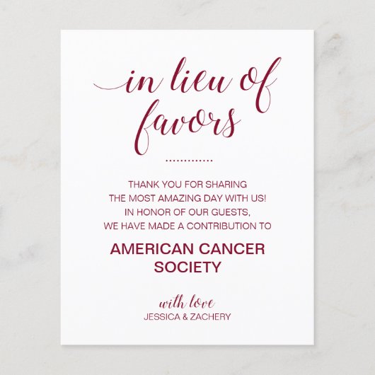 In plaats van bruiloftfavorieten doneren aan liefd (Voorkant)