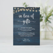 in plaats van cadeaus Rustic String Lights Navy Bl Informatiekaartje (Staand voorkant)