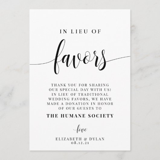 In plaats van de Kaart van de Favors Wedding Table (Voorkant)