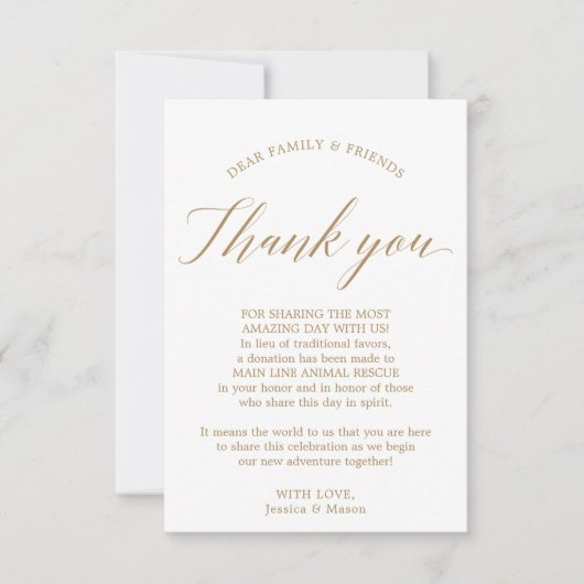 In plaats van gunsten bedankt plaats kaart goud (Voorkant)