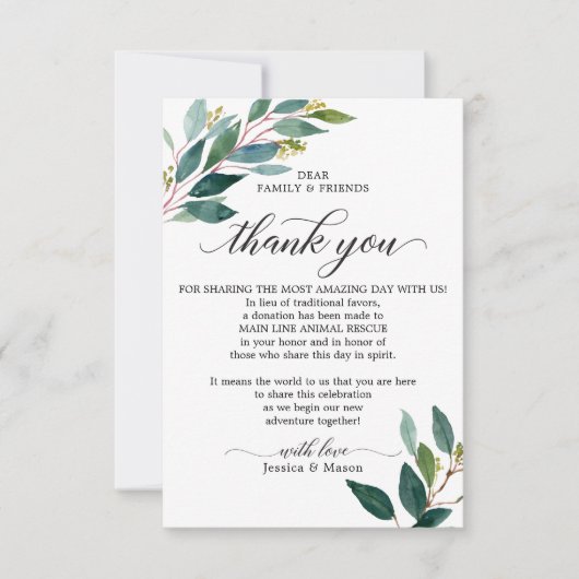 In plaats van gunsten bedankt plaats kaart groen (Voorkant)