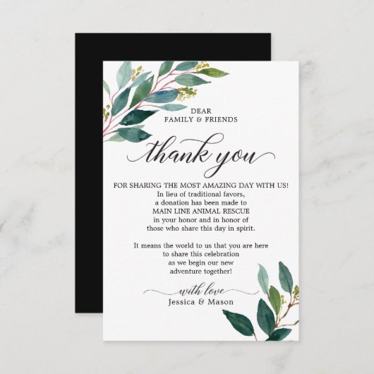 In plaats van gunsten bedankt plaats kaart groen (Voorkant / Achterkant)