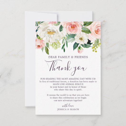 In plaats van gunsten Bedankt Plaats kaarten Blush (Voorkant)