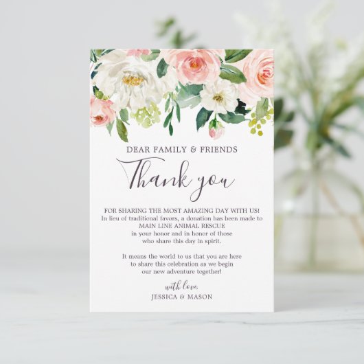 In plaats van gunsten Bedankt Plaats kaarten Blush (Staand voorkant)